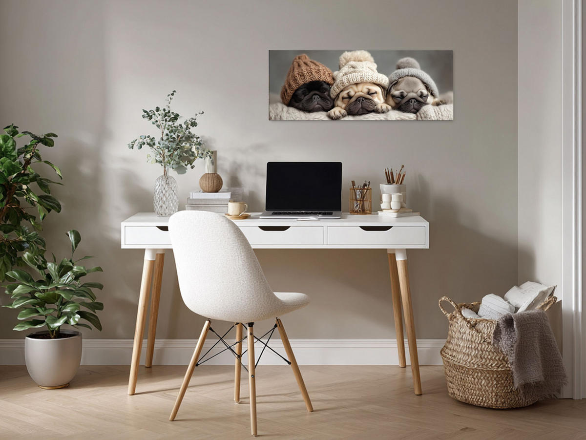 GLASBILD 80x30 cm Hunde Mops Welpen - Beige, Glas (80/30cm) - artissimo