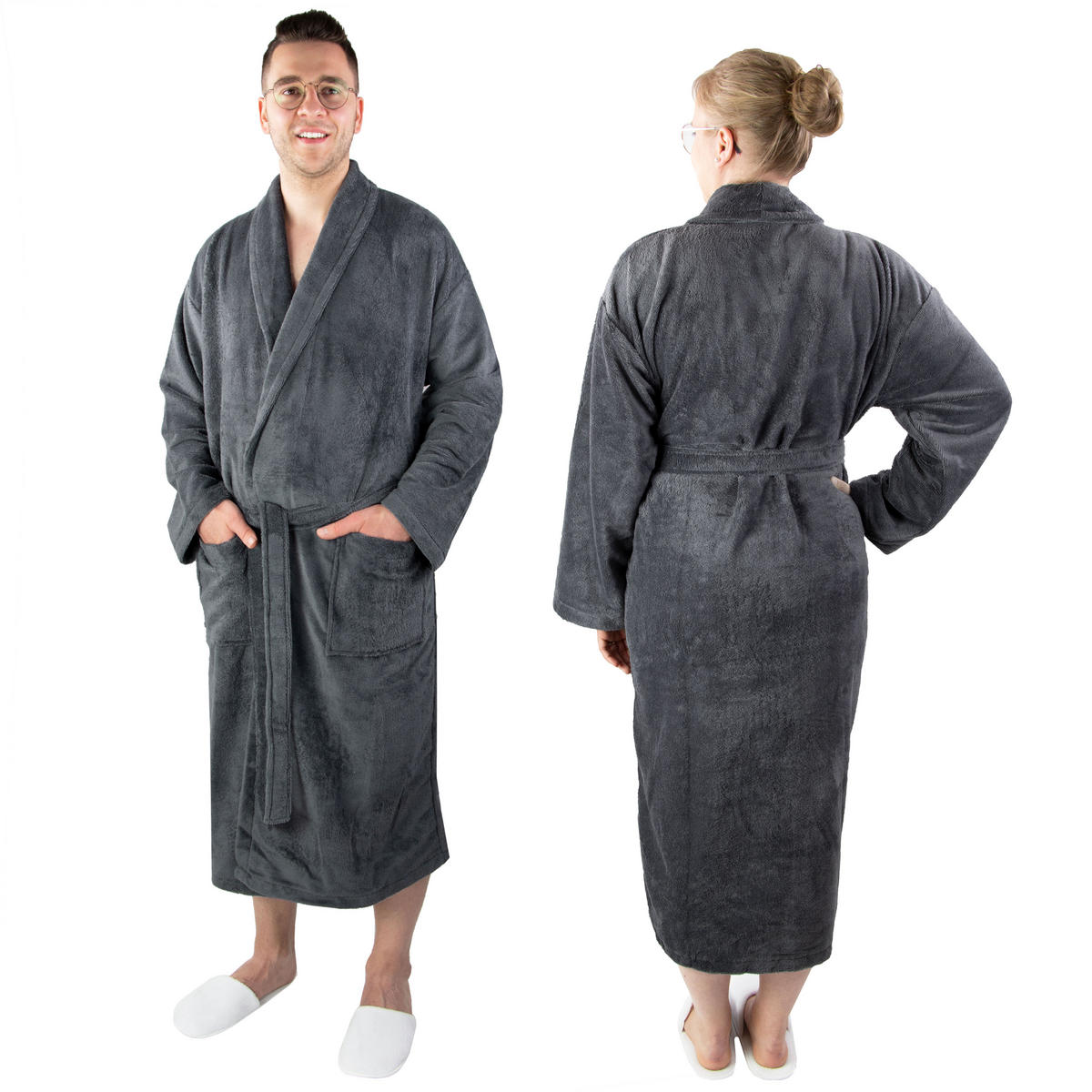 BADEMANTEL, XL, 100% Polyester-Velours / 100% Baumwolle, Grau - Graphitfarben, Textil (XLnull) - Zollner