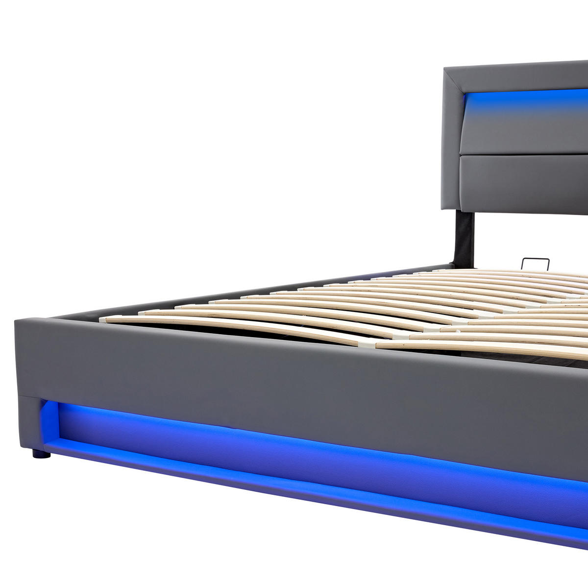 POLSTERBETT mit Stauraum, USB und LED 160x200 cm PU Grau - Grau, Metall (160/200cm) - Beauniv
