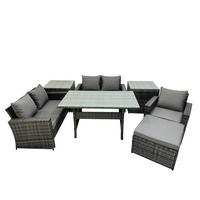 GARTENMÖBELSET mit 2-Sitzer Sofa,2 Hockern,Esstisch,2 Beistelltischen Polyrattan Dunkelgrau 6-Sitzer - Dunkelgrau/Grau, Glas/Kunststoff - Fimous