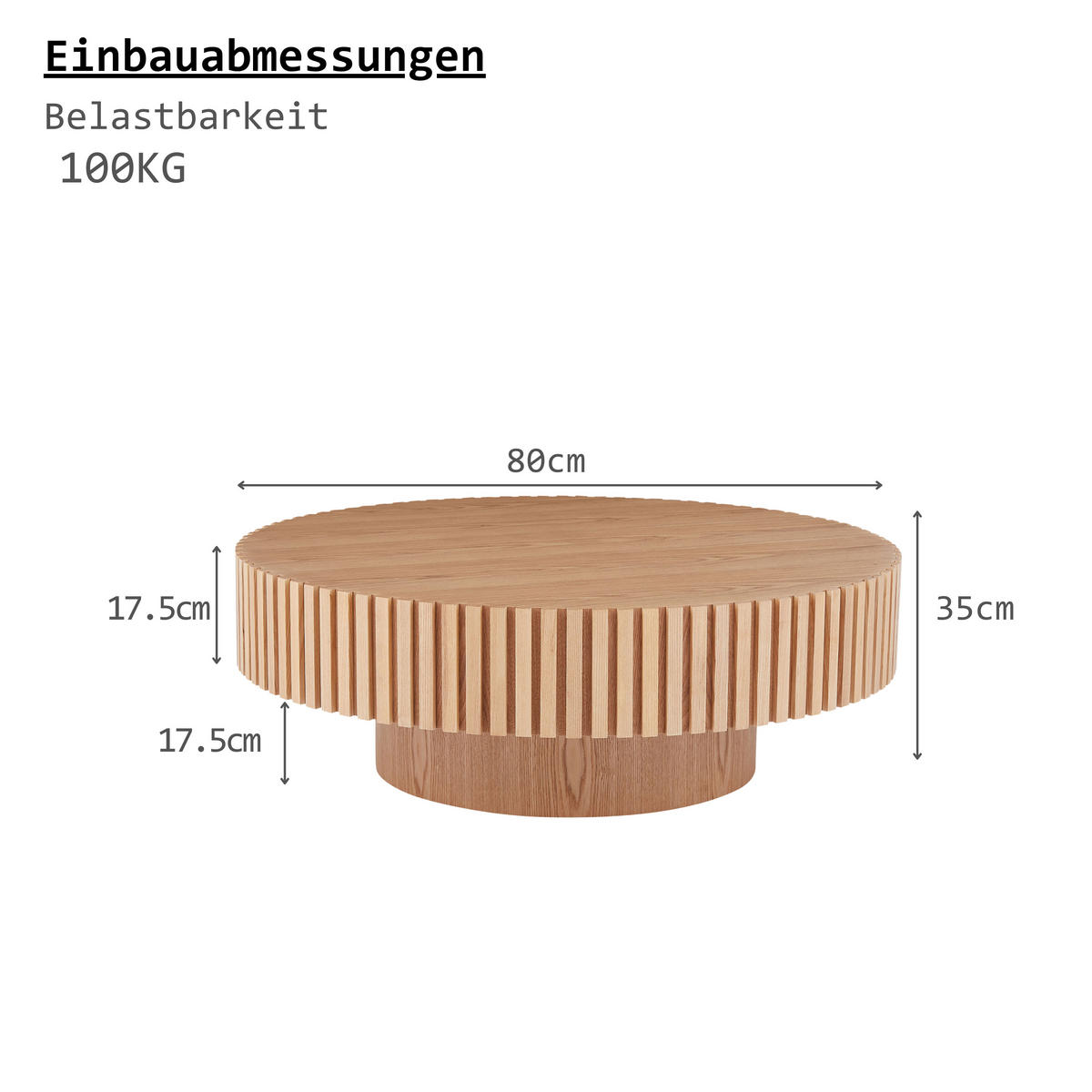 COUCHTISCH 80/80/35 cm natur aus MDF mit Massivholz-Kante und umlaufender Rille - Naturfarben, Holzwerkstoff (80/80/35cm) - OKWISH