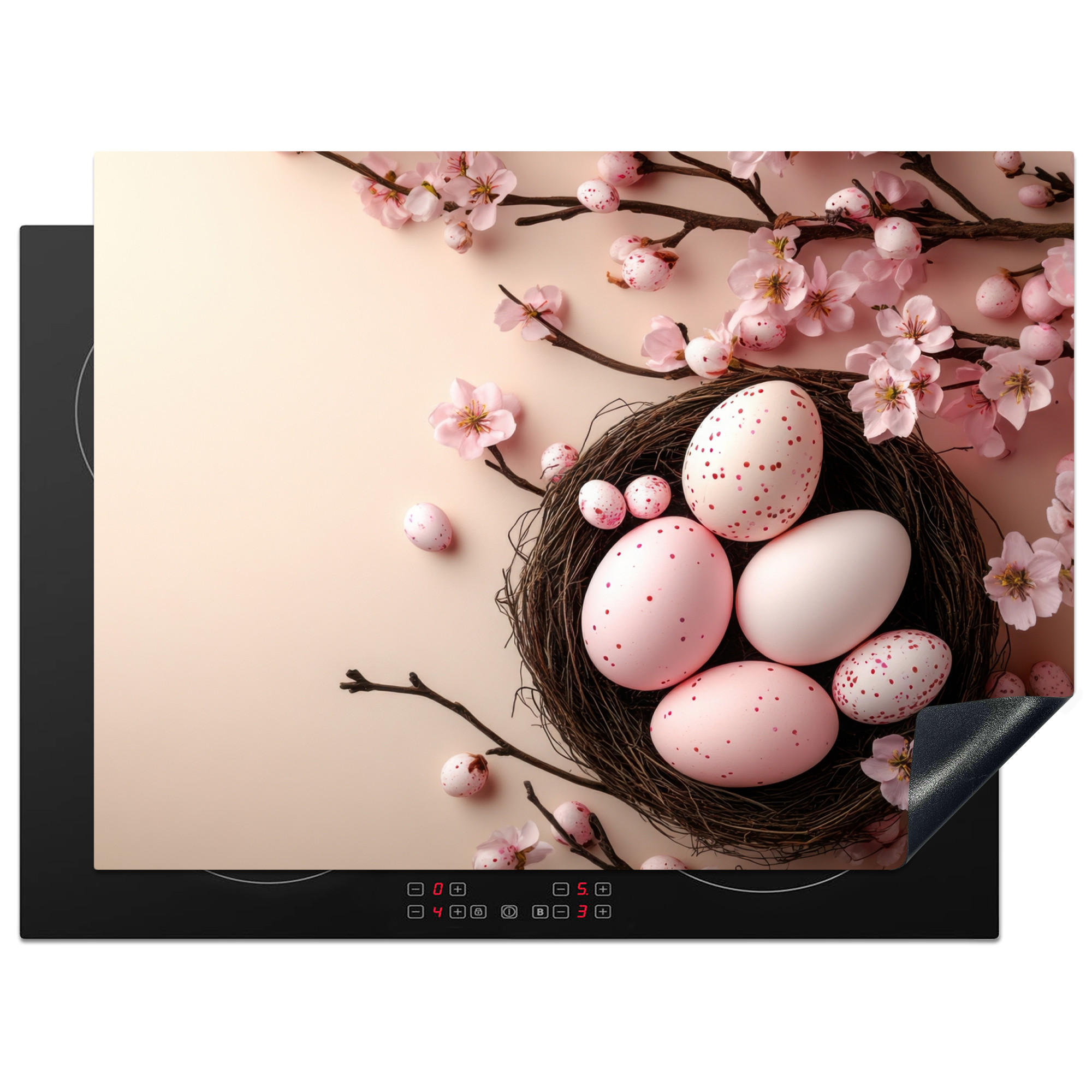 HERDABDECKPLATTE Rosa - Blüten - Eier Induktionsmatte 71x52 cm - Hellrosa, Kunststoff (71/52/0.2cm) - MuchoWow