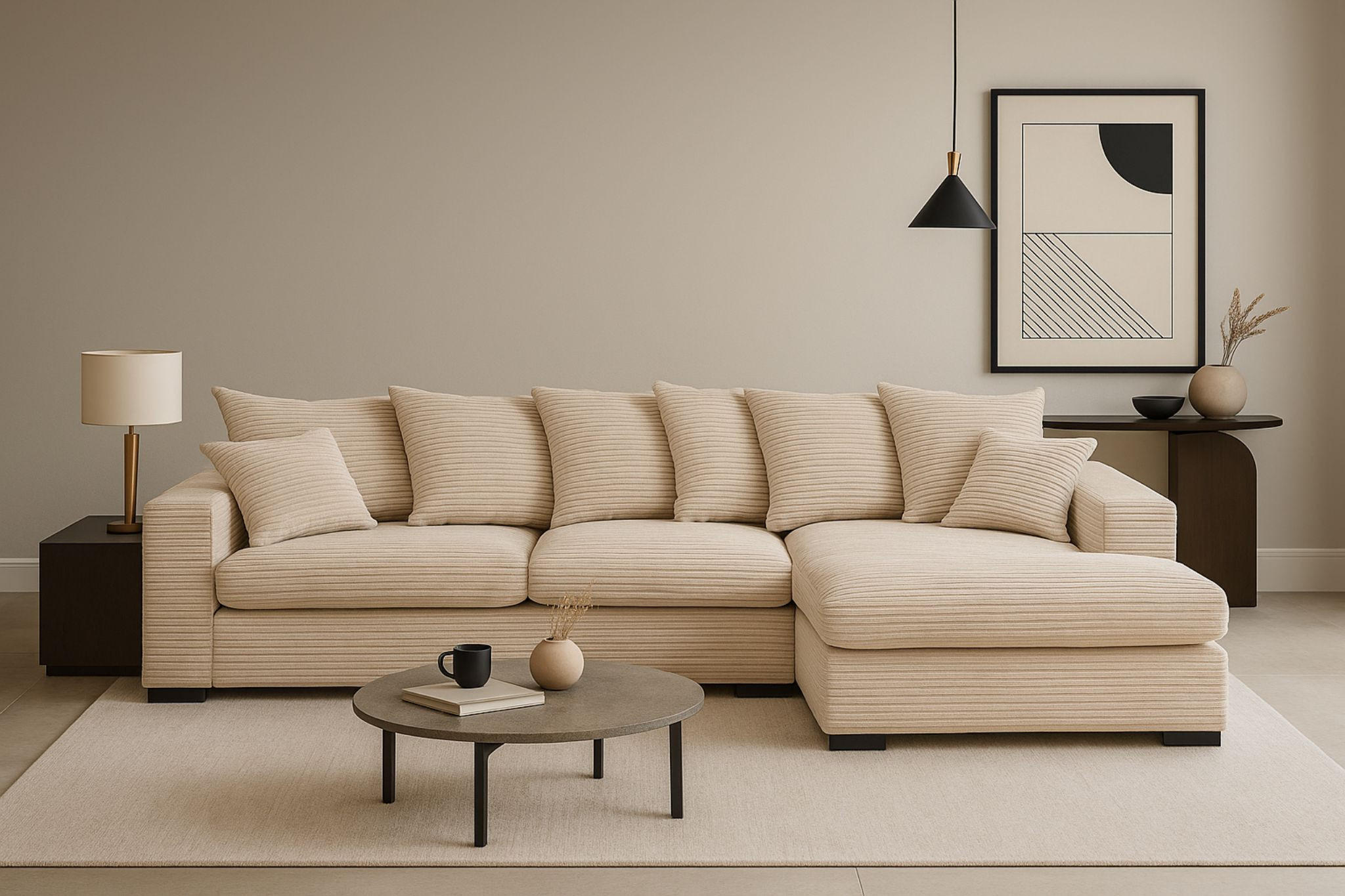 ECKSOFA Mit Schlaffunktion Und Bettkasten Couch L-form Gabon Stoff Zoom Creme Rechts - Creme, Holz (285/155cm) - Kaiser Möbel