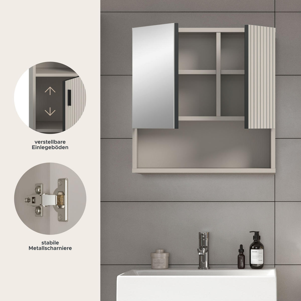 SPIEGELSCHRANK MONE (B/H/T: ca. 60/55/17 cm) in Kaschmir/Kaschmir - Sandfarben, Holzwerkstoff (60/55/17cm)