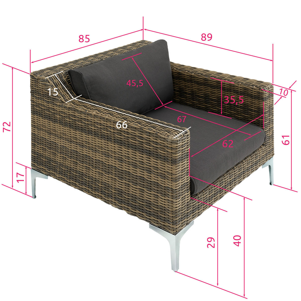 GARTEN-LOUNGE-SET Villanova,85 x 89 x 72 cm,anthrazit-meliert - Anthrazit, Kunststoff - tectake