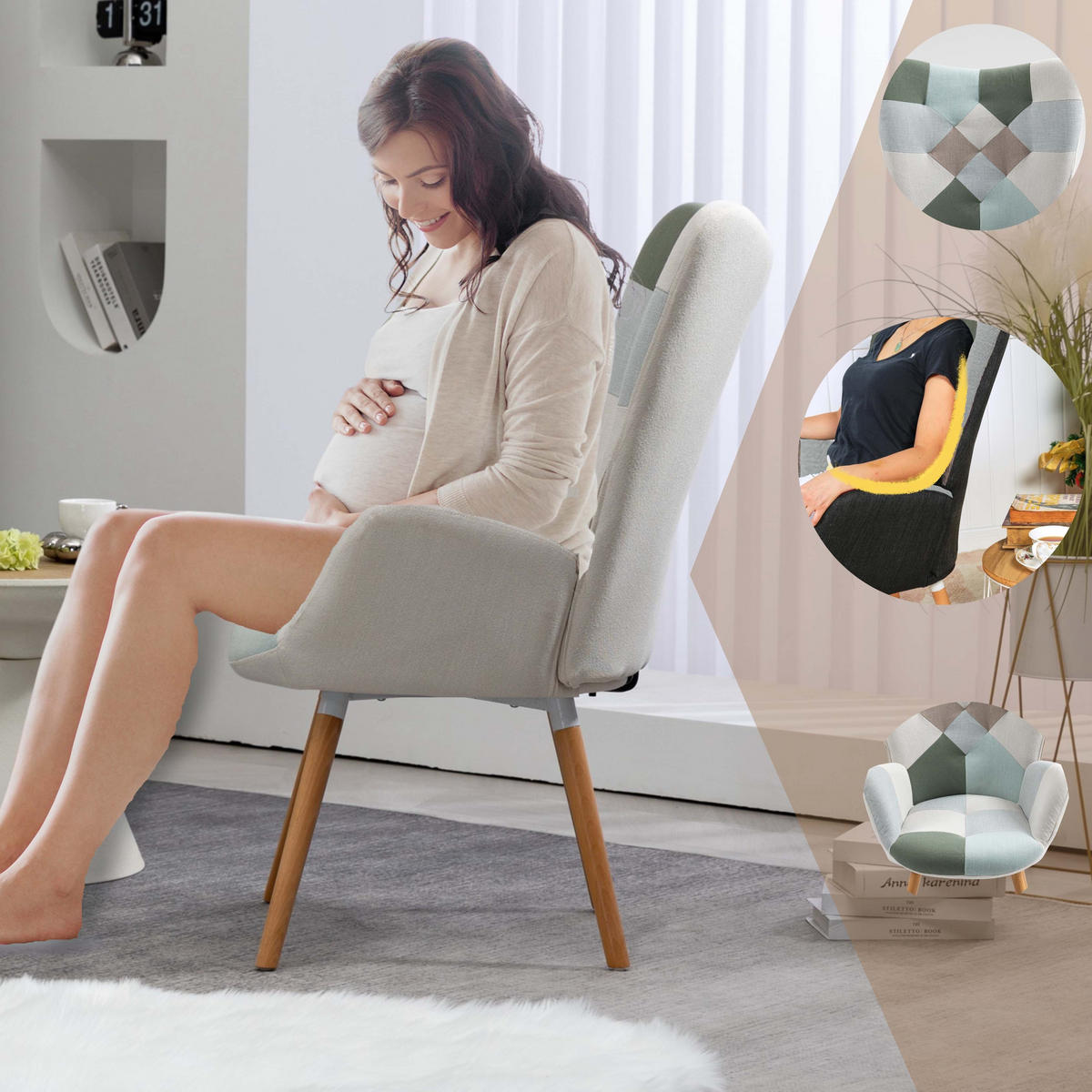 OHRENSESSEL in Webstoff, Multicoloured - Multicolor, Textil/Metall (65/106/50cm) - Meubles Cosy