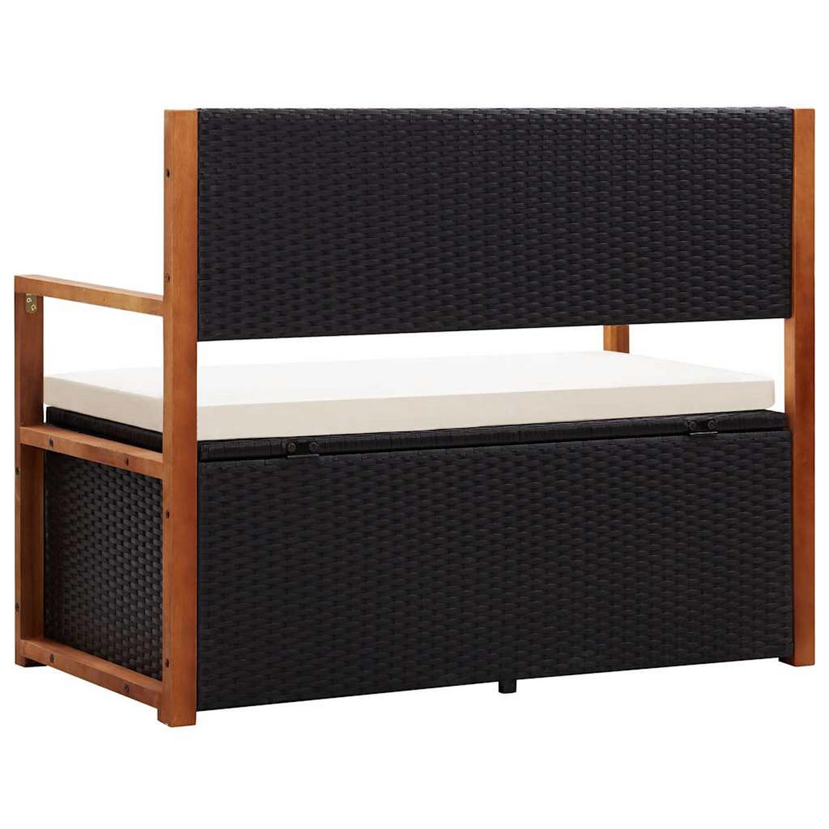 BANK Mit Stauraum 115 Cm Poly Rattan Massivholz Akazie Schwarz - Schwarz, Kunststoff (115/85/50cm) - vidaXL