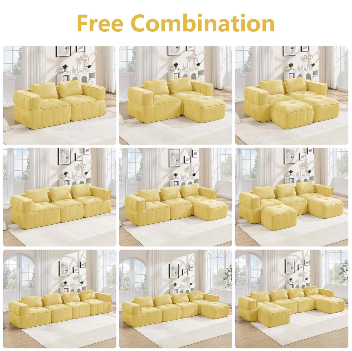 ECKSOFA 344/162/67 cm in Gelb aus Polyester mit Hocker und 32D-Schaumstoff - Gelb, Kunststoff (162/344cm) - Flora Grace