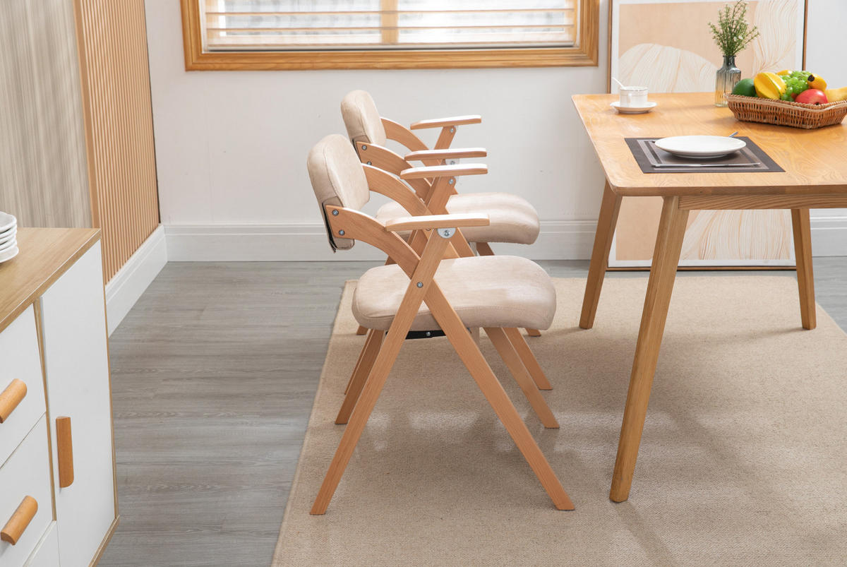 KLAPPSTUHL mit Armlehnen 2er-Set Buchenholz Khaki - Braun, Holz (60/79/52.5cm) - Meubliv