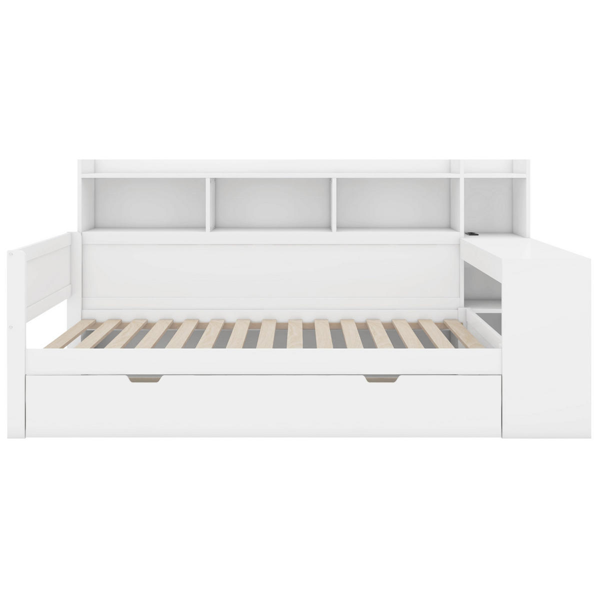 TAGESBETT 90/200 cm mit Schreibtisch, USB-Anschluss, Steckdose und 2 Schubladen, Weiß - Weiß, Holzwerkstoff (90/200cm) - Redom