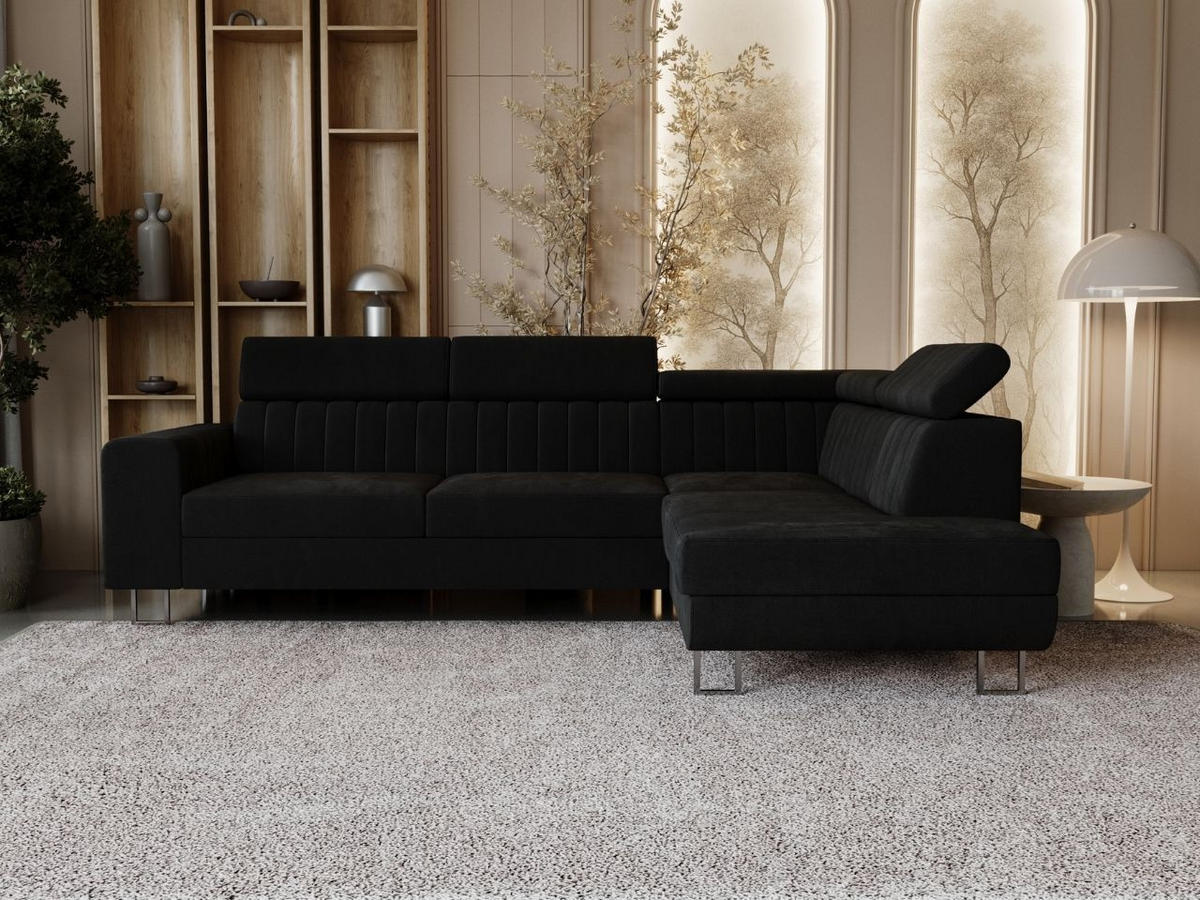 ECKSOFA Berona Schwarz Rechts - Schwarz, Holz/Textil (255/190cm) - Graingold