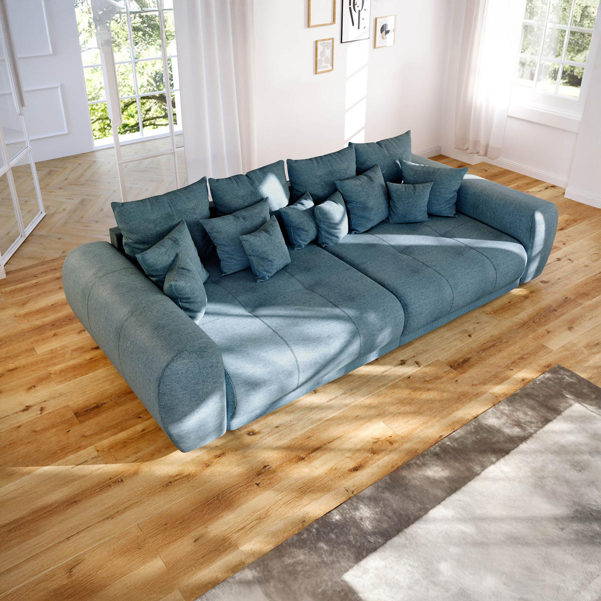 BIGSOFA Geflechtstoff 310x135x86 blau MIRELLA - Blau, Kunststoff (310/86/135cm) - Massivmoebel24