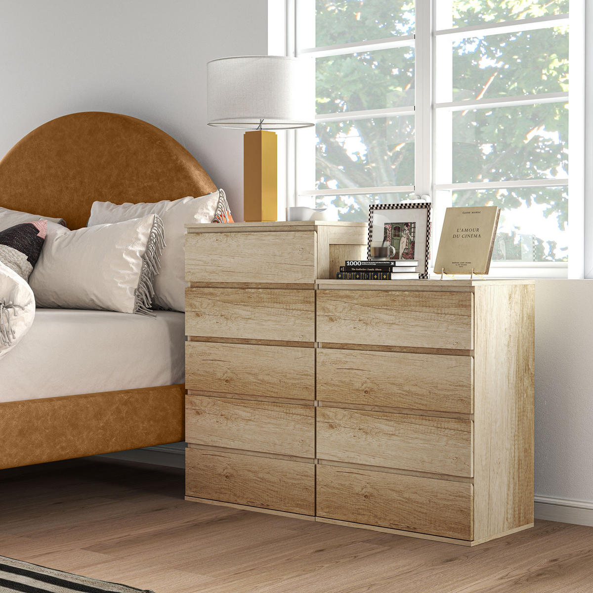KOMOODE DE-12864 5 Schubladen, grifflos, minimalistisch Naturholz - Naturfarben, Holzwerkstoff (60/100/39cm) - ComfortXL