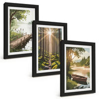 BILDER SET 3er Set - 20x30 cm Schwarzer Rahmen - Landschaft aus Wald, See und Boot - Schwarz, Kunststoff (20/30cm) - TULUP