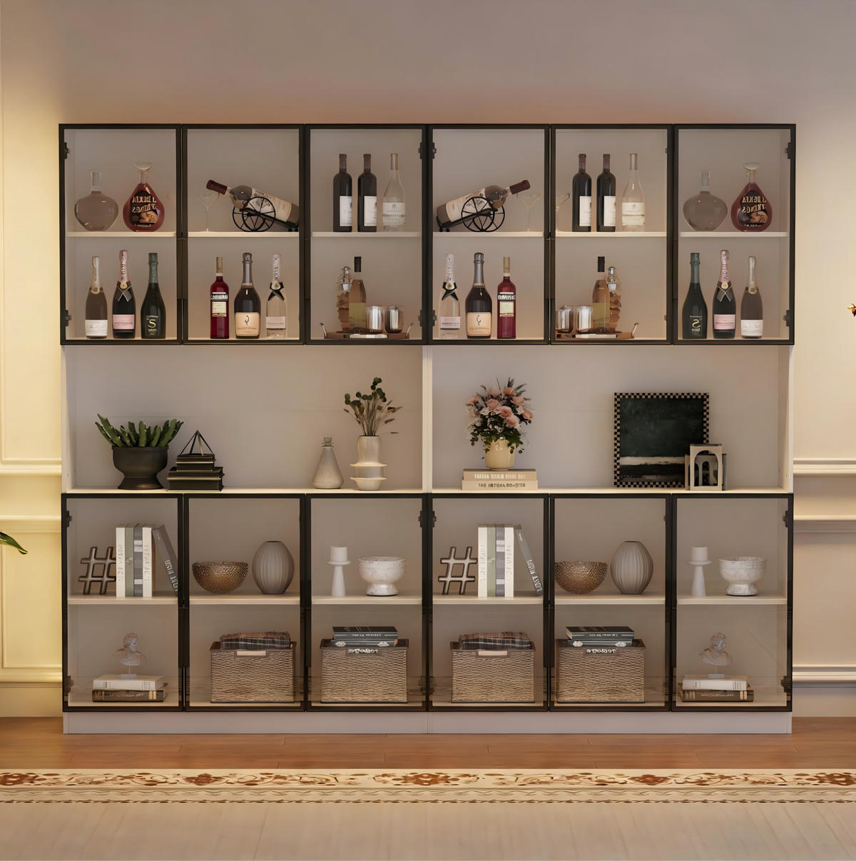VITRINE 240/34/200 cm in Weiß mit 12 Glastüren und LED-Beleuchtung - Weiß, Holzwerkstoff (240/200/34cm) - Flora Grace