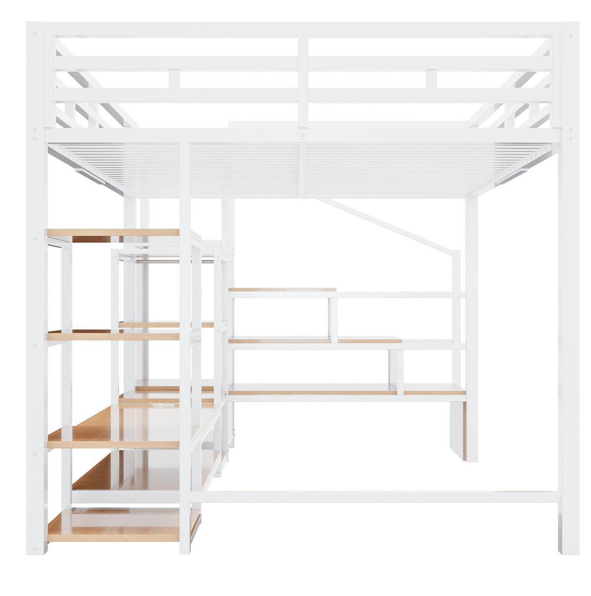 HOCHBETT 140/200 cm, Weiß mit TV-Ständer, Steckdose und Sicherheitsleiter - Weiß, Metall (140/200cm) - MIVRAY
