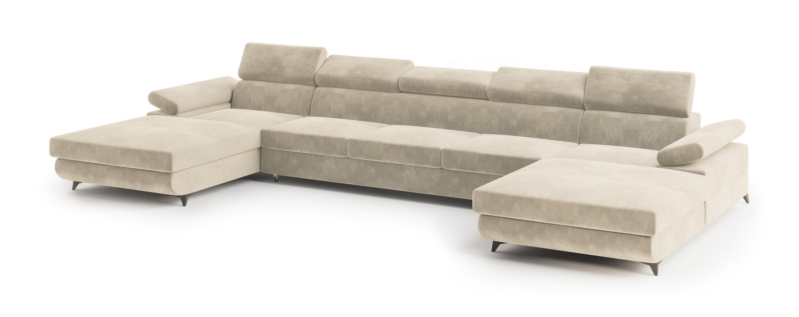 WOHNLANDSCHAFT VIVENTE Creme Velours-Stoff mit Schlaffunktion - Creme, Holz (410/89/190cm) - MASSENO