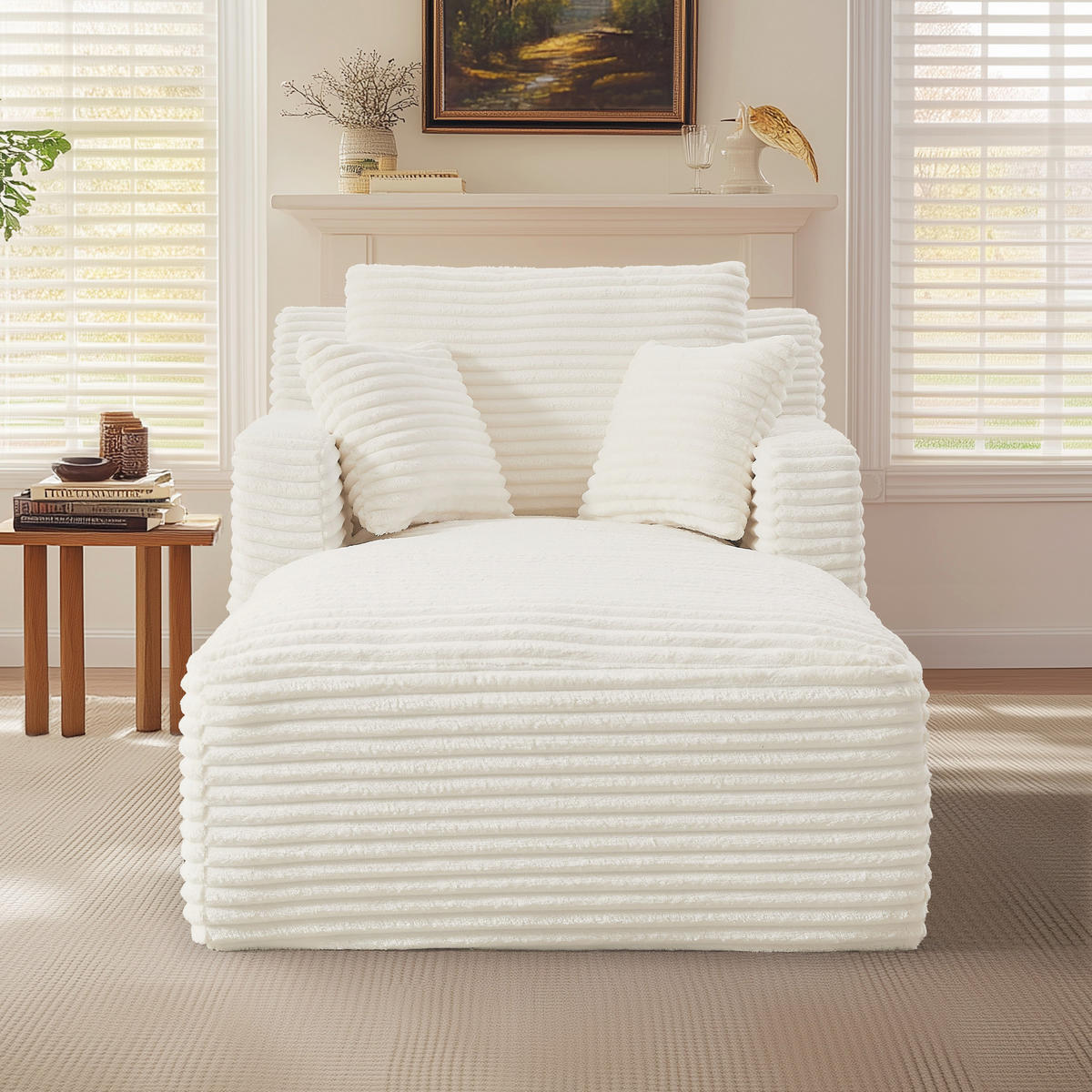 RELAXSESSEL aus Cord Modulare Chaiselongue & ohne Montage - Creme, Textil (32.99/127/32.99cm) - Urban Meuble