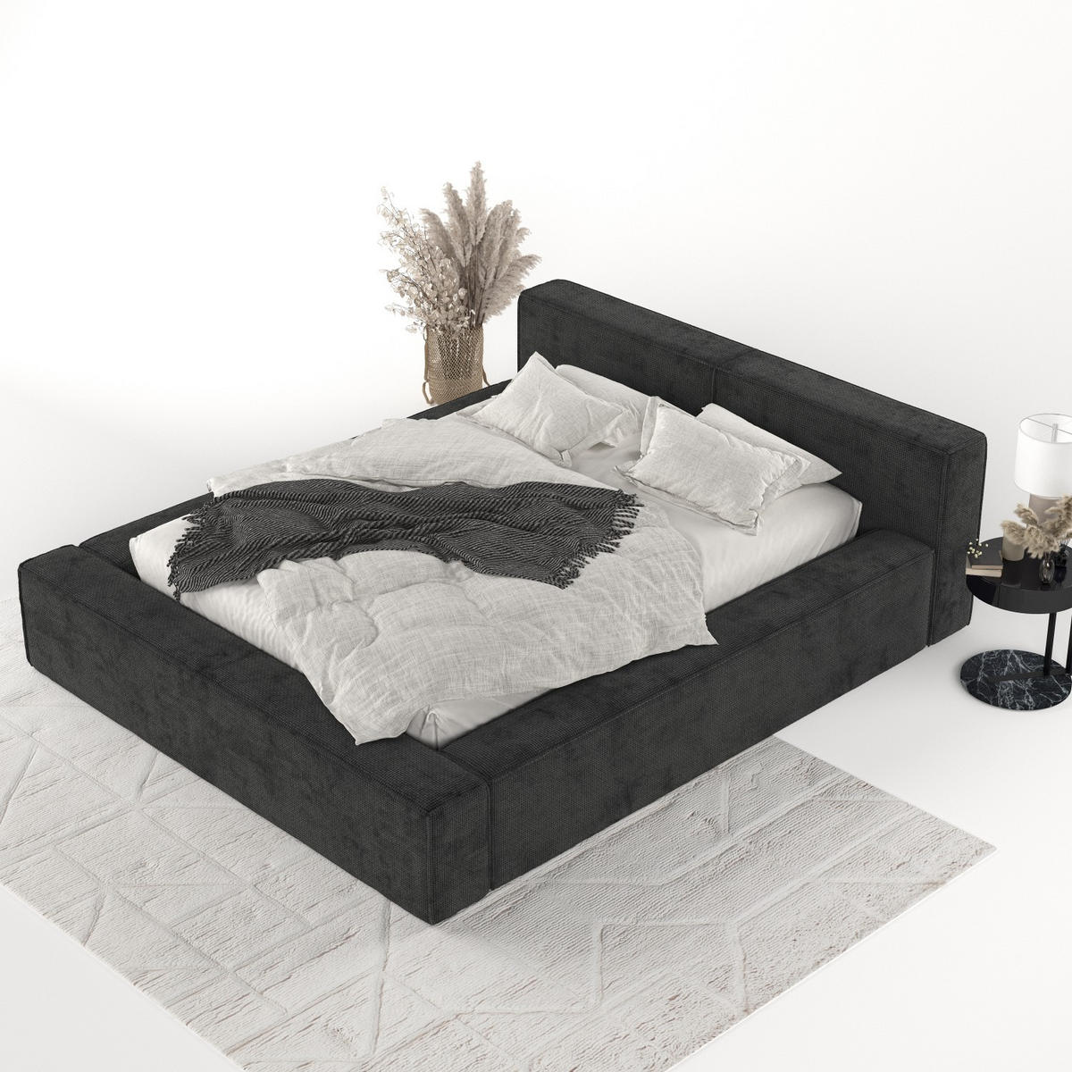 POLSTERBETT Casto mit Stauraum 140/200 cm Schwarz im Bonita Stoff - Schwarz/Naturfarben, Holz/Holzwerkstoff (140/200cm) - AltaBeds