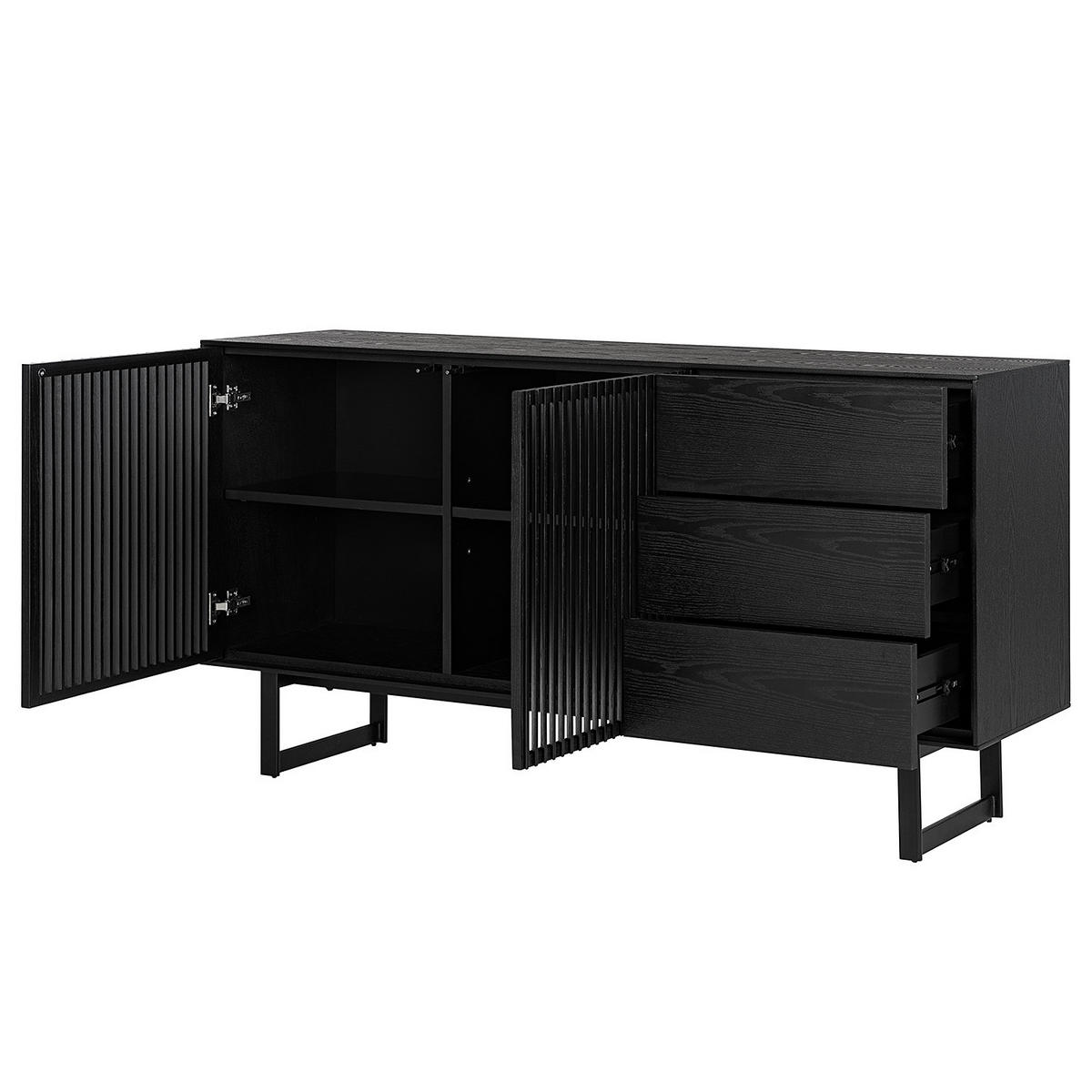 SIDEBOARD mit 3 Schubladen - Esche teilmassiv - Eschefarben/Schwarz, Holz (160/80/40cm) - home24