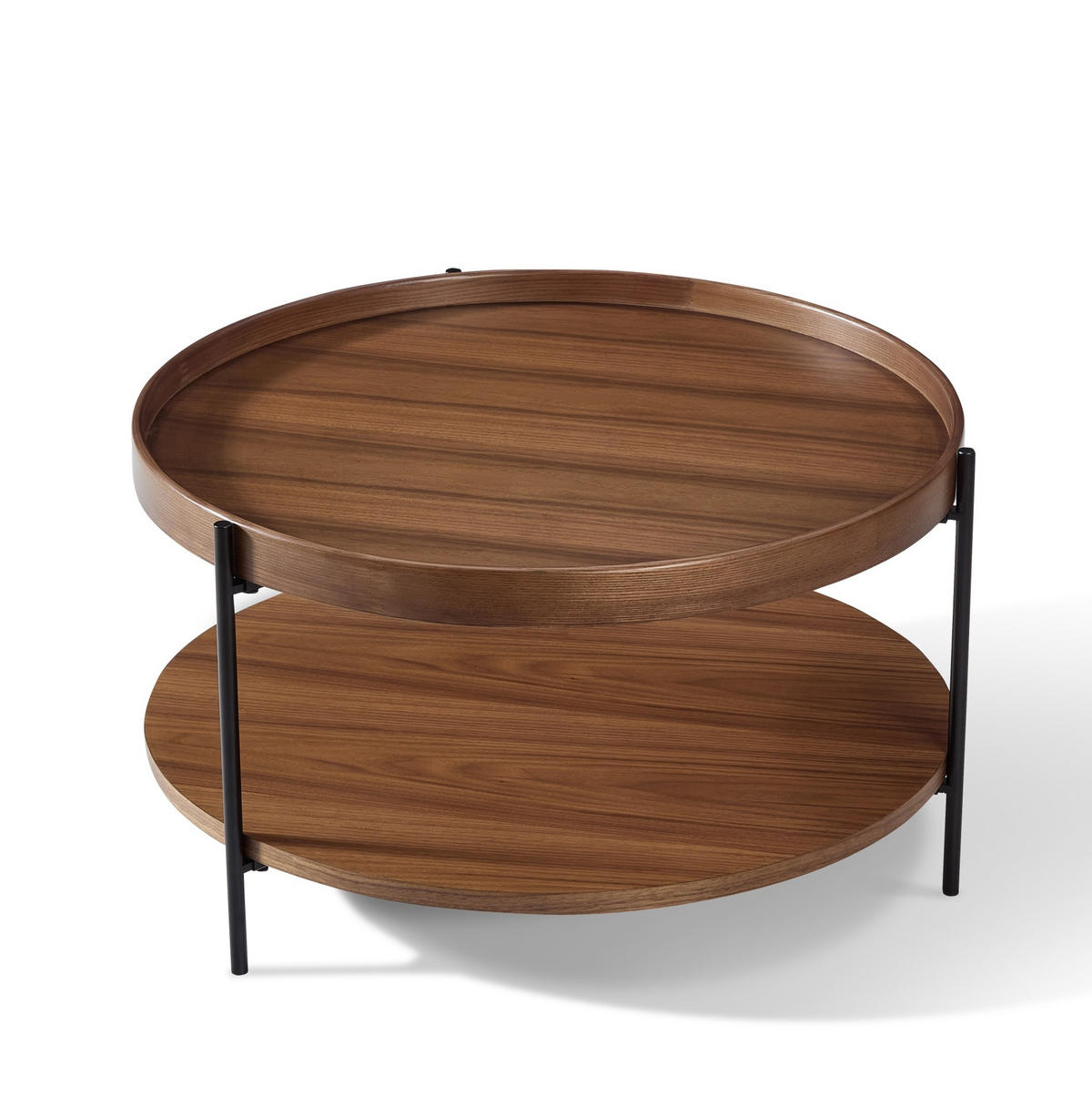 BEISTELLTISCH 44/44/48 cm mit 2-stufigem Tablett-Design und Metallbeinen, Massivholz & MDF, Walnuss - Walnussfarben, Holzwerkstoff (44/44/48cm) - Redom