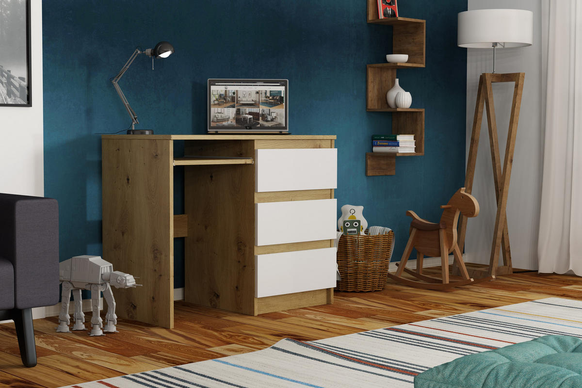 SCHREIBTISCH ANGULO 90x50x76 cm Bürotisch Computertisch, Eiche Artisan - Eiche Artisan, Holzwerkstoff (50/90/76cm) - MASSENO