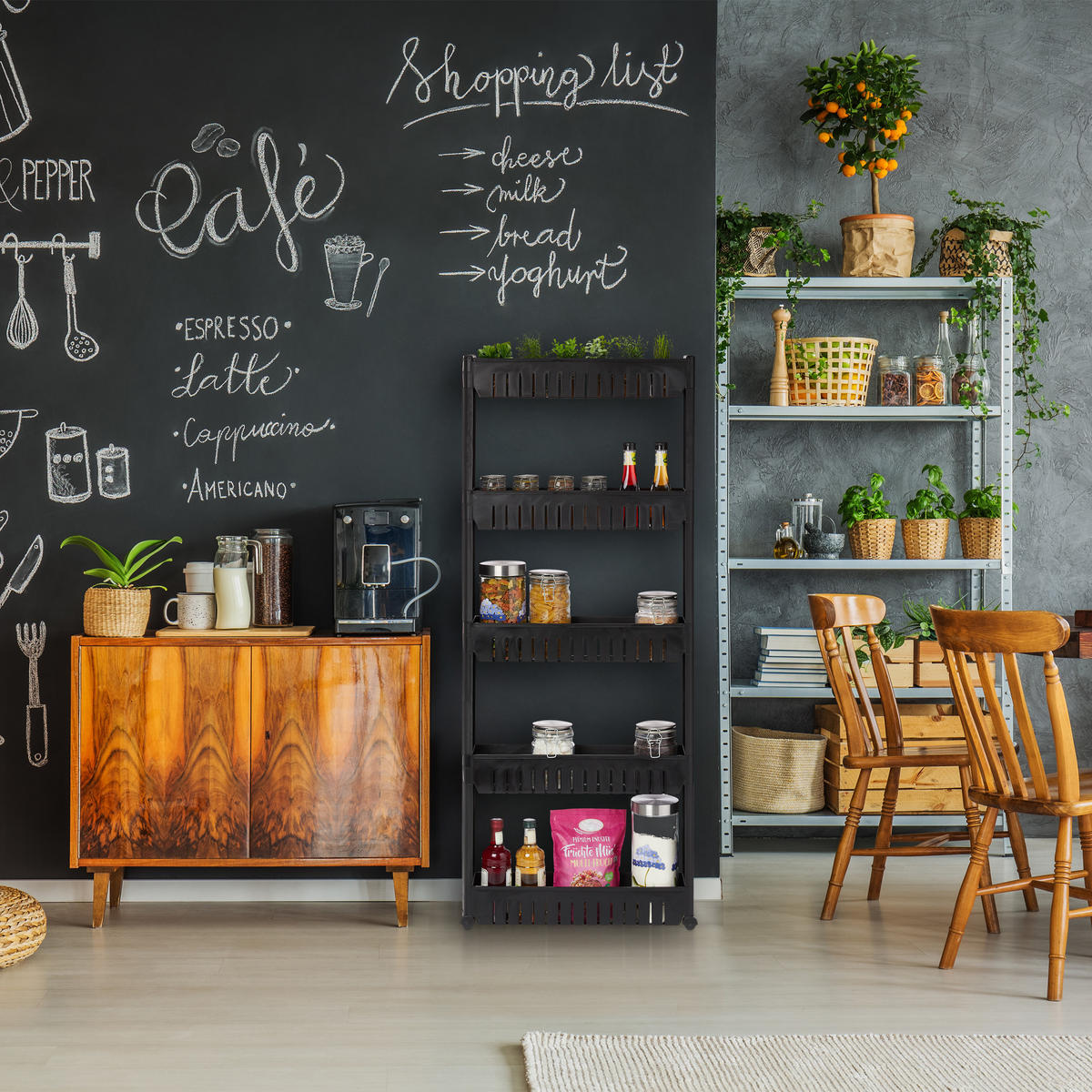 VOZÍK do výklenku - čierna, plast (12.5/131/54cm) - Relaxdays