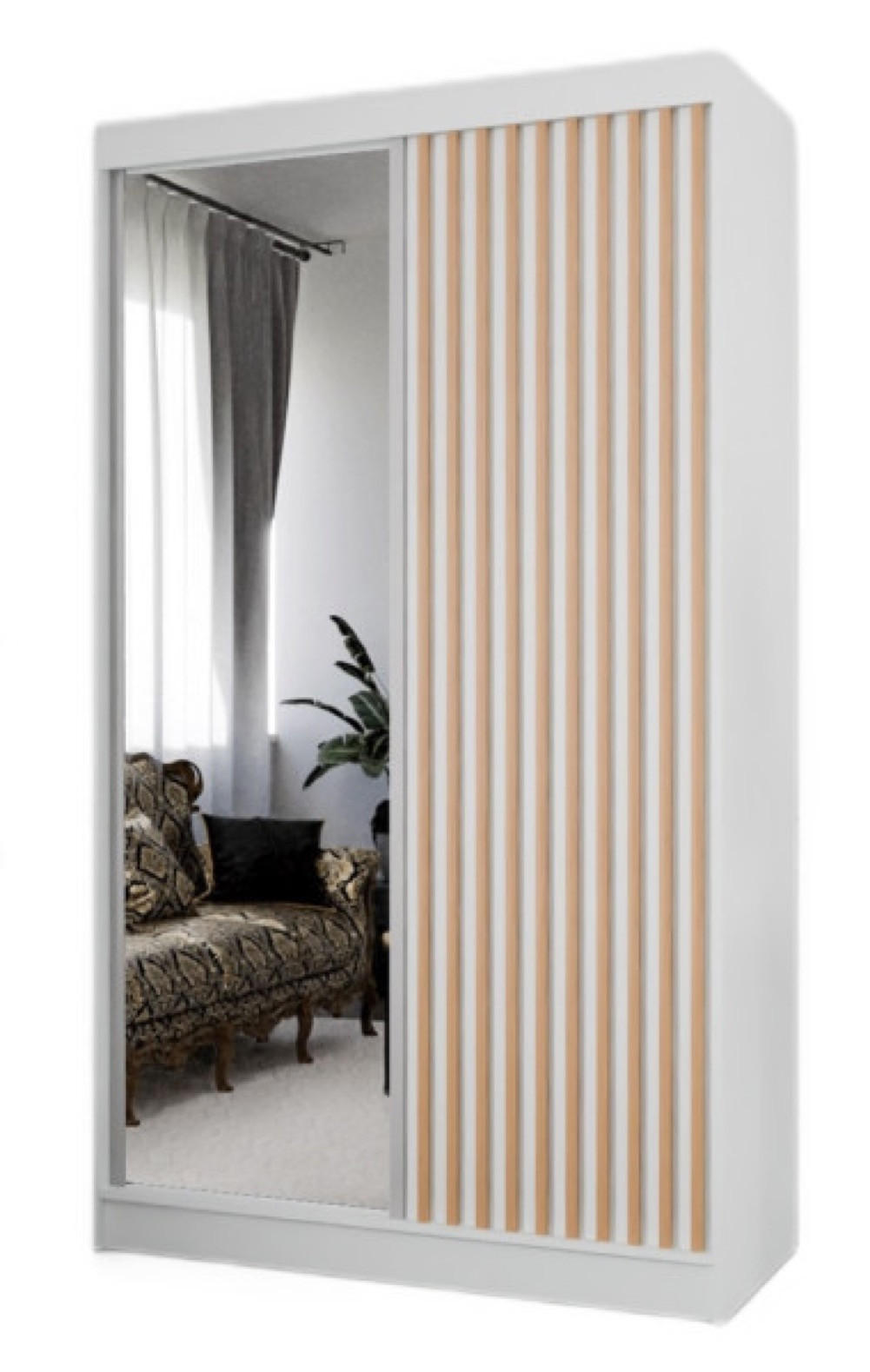 SCHRANK Weiß Lamellen Mit Spiegel Craft Gold 120 cm - Weiß, Holzwerkstoff (120/215/61cm) - Sepro Meble