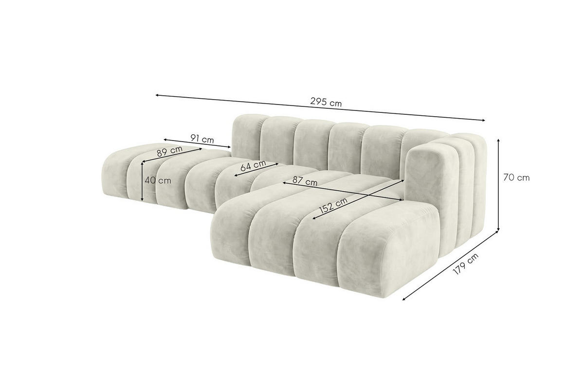 ECKSOFA Modulares In L-Form Mit Hocker, Velvet-Stoff Riviera, Ecru, Rechts, GRAND Mini - Creme, Holz (295/179cm) - Kaiser Möbel