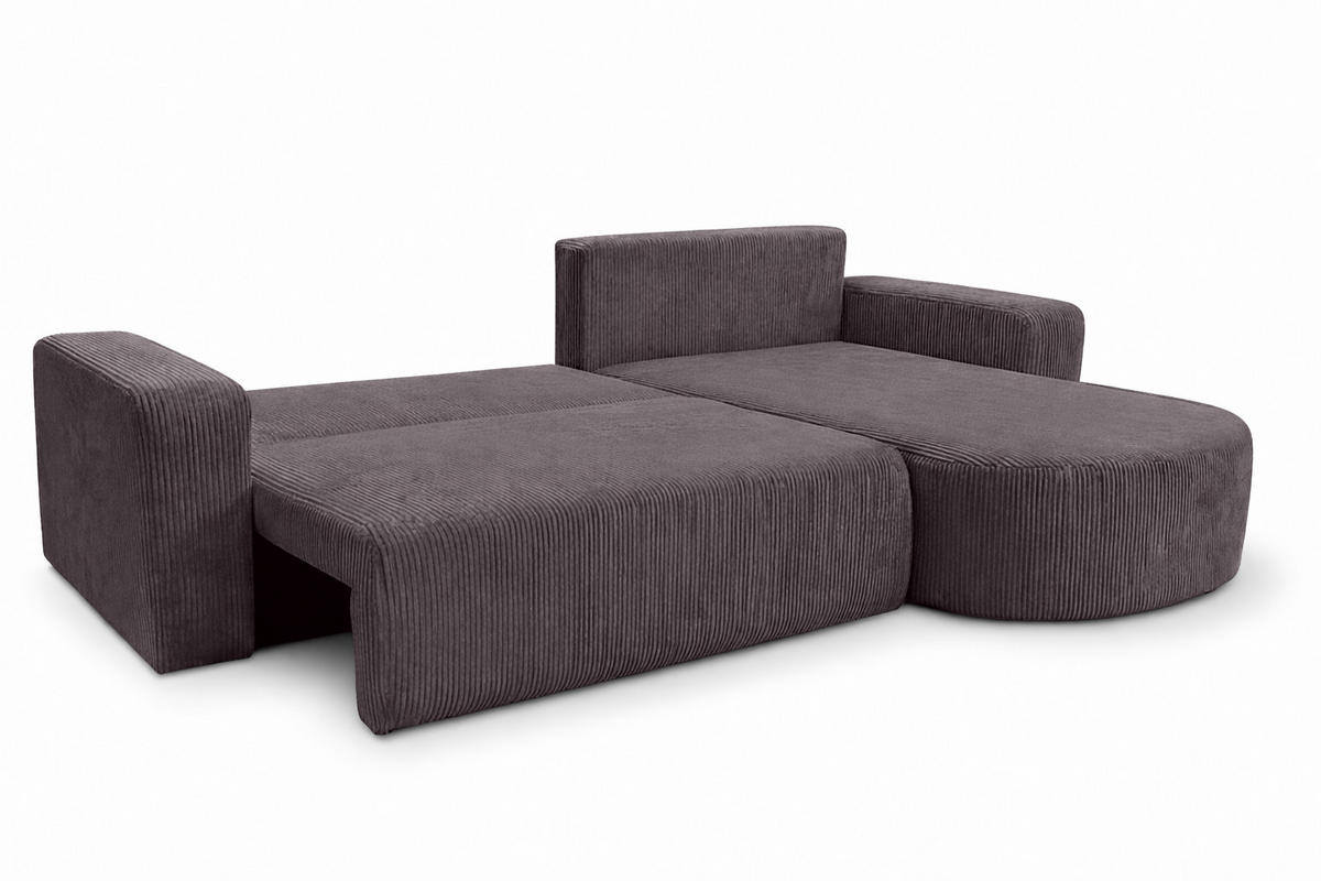 ECKSOFA Mit Schlaffunktion, Cordstoff Poso, Dunkelgrau, Rechts, ROUND ONE XL - Dunkelgrau, Holz (271/175cm) - Kaiser Möbel