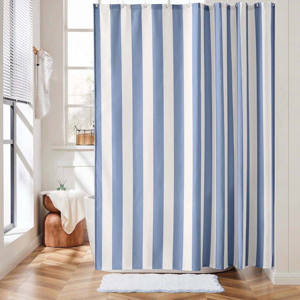 DUSCHVORHANG, blau-weiß gestreiftes Muster, 180 x 180 cm - Blau, Textil (180/180cm)