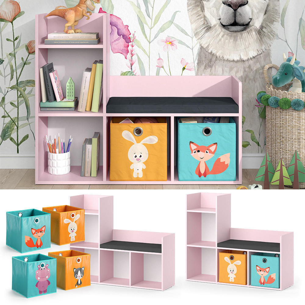 KINDERREGAL Luigi Rosa 107.2 x 88.6 cm mit 2 Faltboxen (bunt) - Pink, Holzwerkstoff (107.2/88.6/30.9cm) - Vicco
