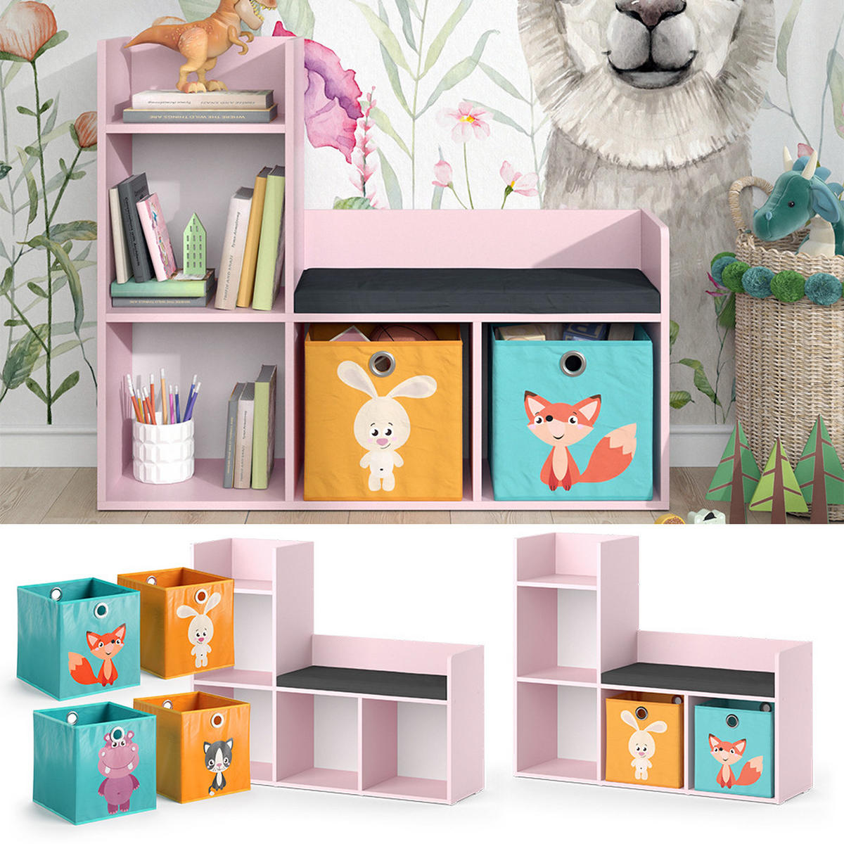 KINDERREGAL Luigi Rosa 107.2 x 88.6 cm mit 2 Faltboxen (bunt) - Pink, Holzwerkstoff (107.2/88.6/30.9cm) - Vicco