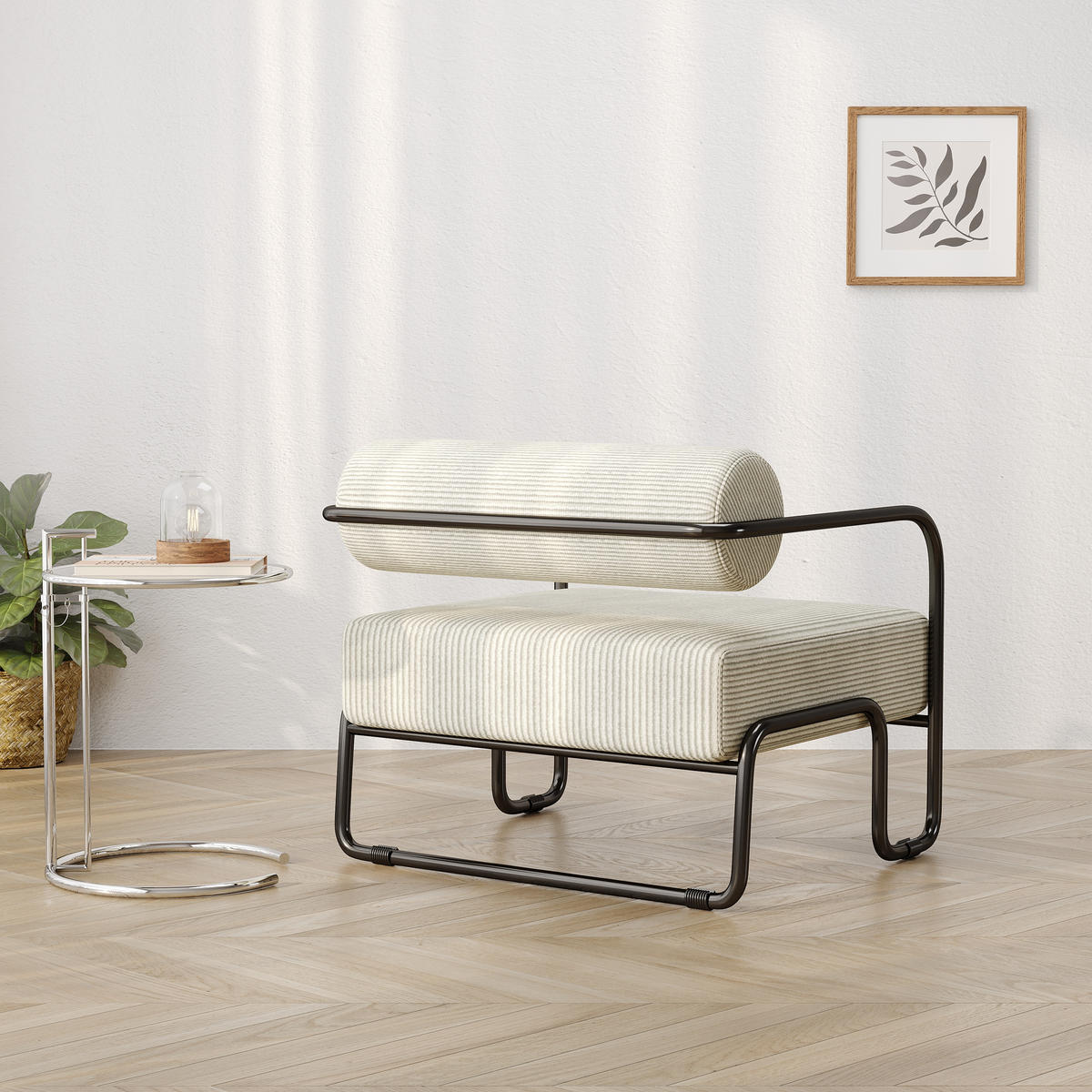 SESSEL Cord Beige mit Metallgestell - Beige, Textil/Metall (68.5/70.5/73cm) - WISHDOR
