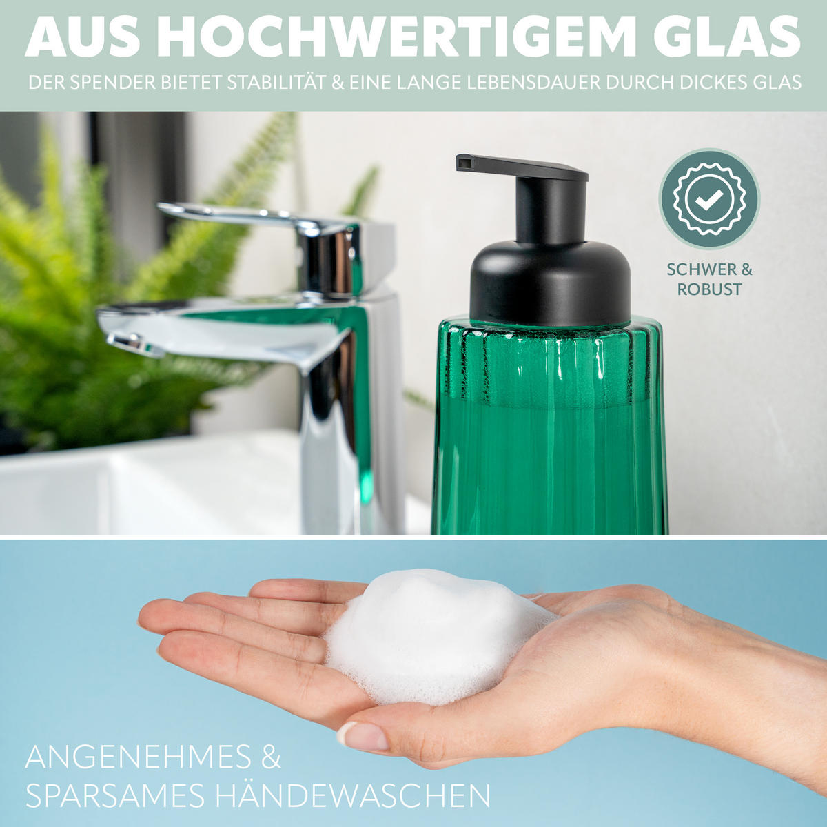SEIFENSPENDER, grün - Grün, Glas (7.5/17/7.5cm) - bremermann