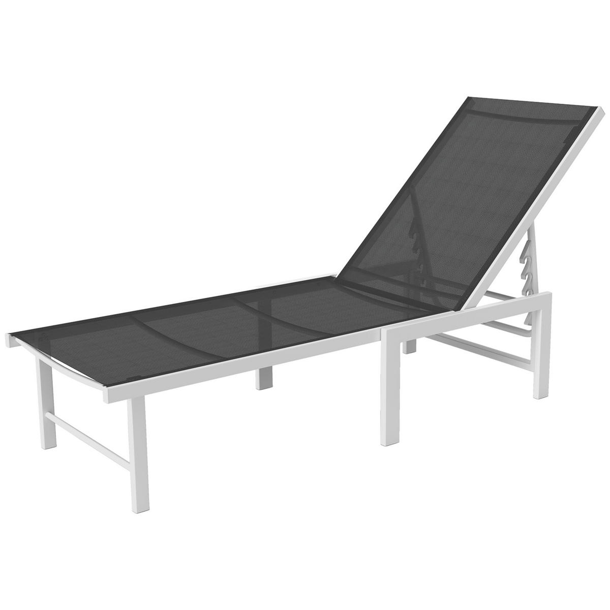 SONNENLIEGE Liegestuhl mit 5-fach verstellbarer Rückenlehne Weiß und Grau 60 x 166 x 84 cm - Grau, Metall (60/84/166cm) - Vallsero