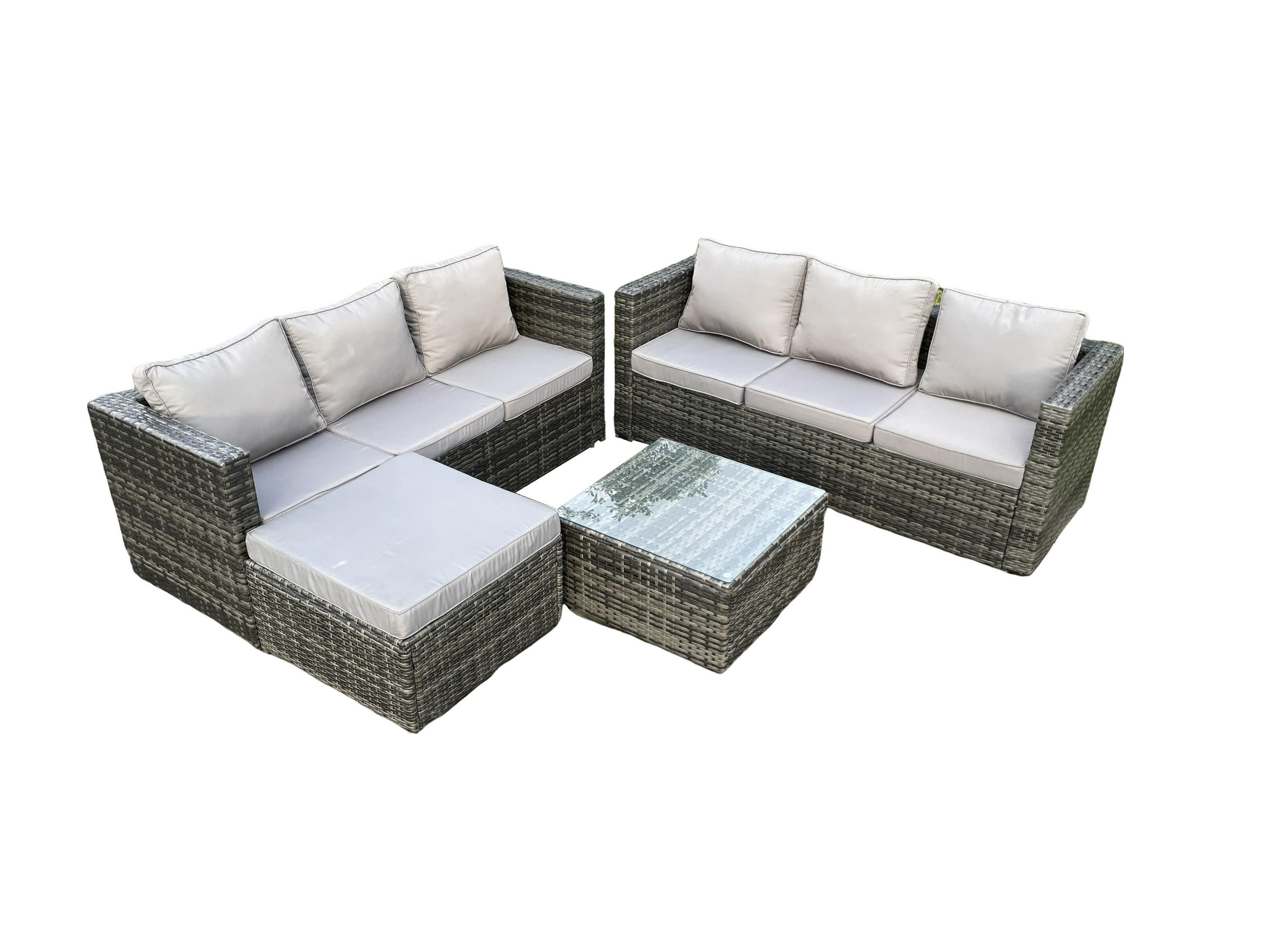 GARTENSET mit Couchtisch Polyrattan 7-Sitzer - Dunkelgrau, Metall - Fimous