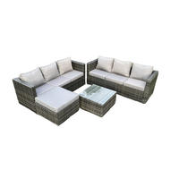 GARTENSET mit Couchtisch Polyrattan 7-Sitzer - Dunkelgrau, Metall - Fimous
