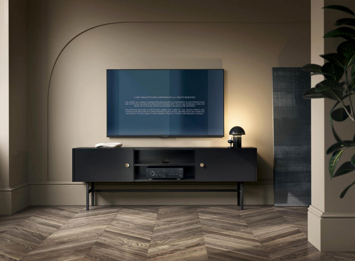 TV stolík Divenos čierny so zlatými akcentmi 155/52/35 cm - čierna/zlatá, kov/kompozitné drevo (155/52/35cm) - Selsey