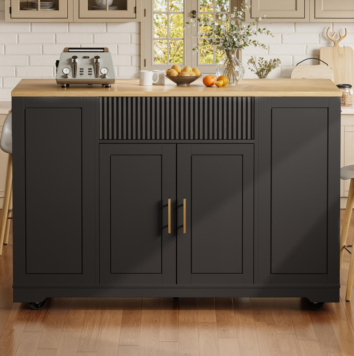 KÜCHENINSEL mit Rollen und Stauraum 120 x 50 x 92 cm Black - Schwarz, Metall (50/92/120cm) - Beauniv