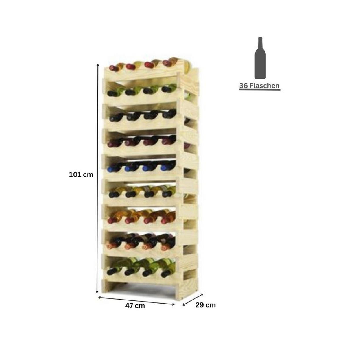 WEINREGAL Vinoteca Flex 101x47x29 cm 36 Flaschen Massives Kiefernholz Braun Geölt - Braun, Holz (47/101/29cm) - PROREGAL