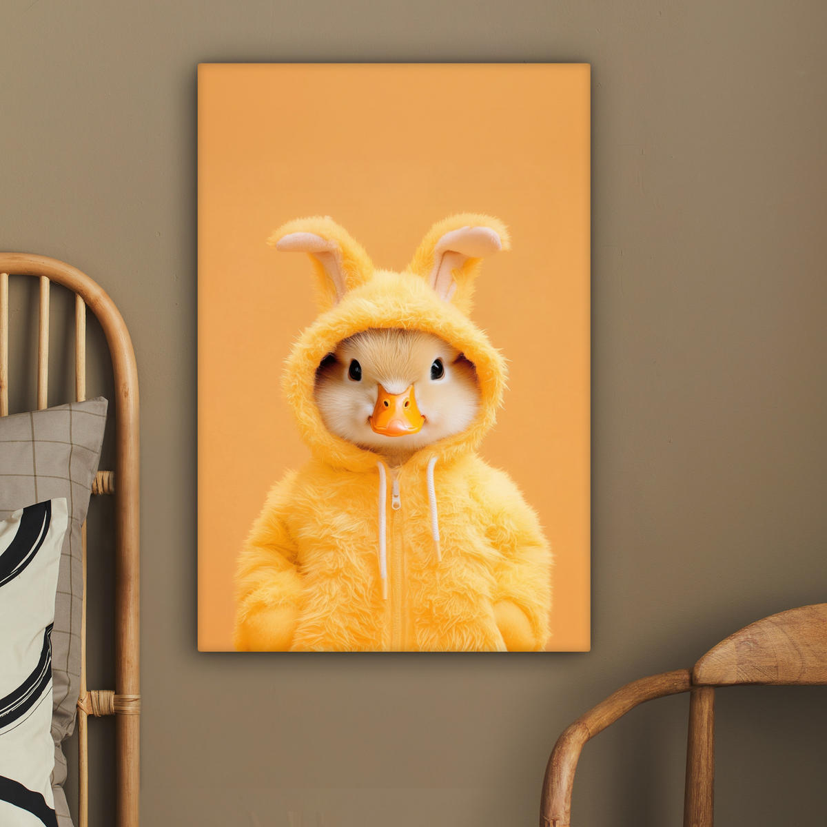 LEINWANDBILD Osterhase - Kostüm - Ente Wanddeko Schlafzimmer 60x90 cm - Gelb, Textil (60/90cm) - MuchoWow
