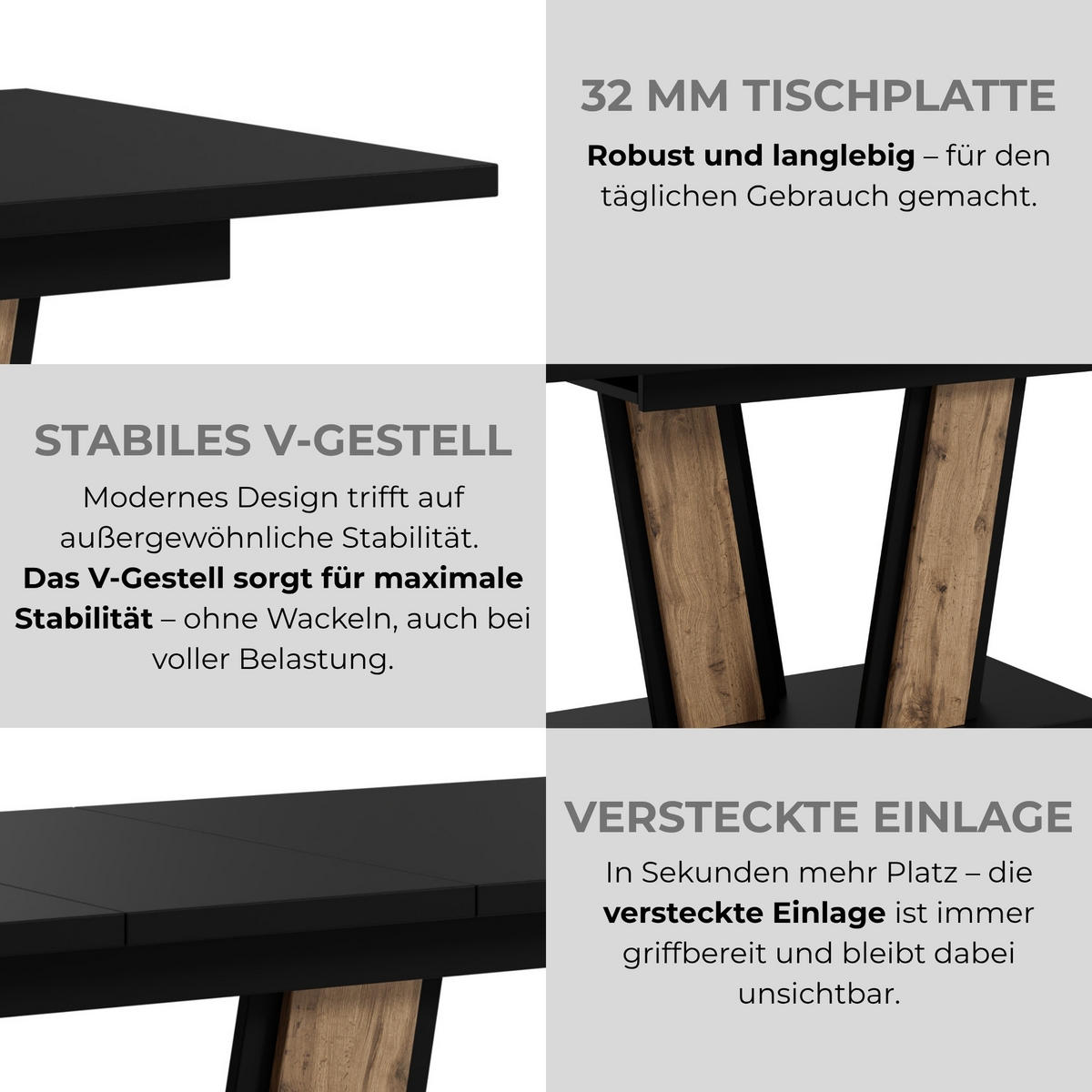 ESSTISCH Ausziehbar von 140 bis 180 cm in Schwarz - Schwarz, Holzwerkstoff (80/180/75cm) - Home Collective