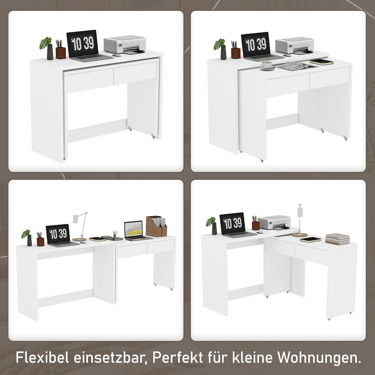SCHREIBTISCH 2-in-1 Kommode ausziehbar Rollen Holz 1,8cm modern - Weiß, Holzwerkstoff (110/40/78cm) - FLIEKS