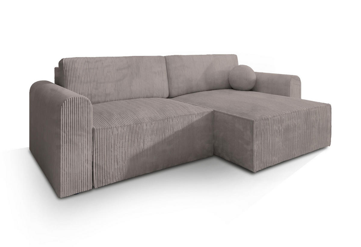 ECKSOFA FIANO P Beige Kordstoff mit Schlaffunktion - Beige, Holz (245/148cm) - MASSENO