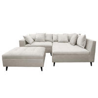 ECKSOFA mit Ottomane und Hocker - Schwarz/Grau, Birkenholz/Textil (247/174cm) - home24