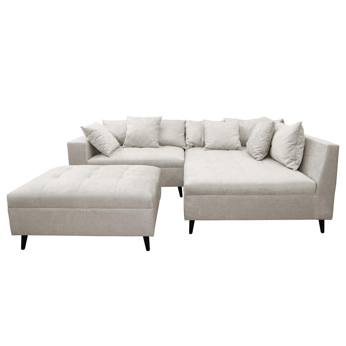 ECKSOFA mit Ottomane und Hocker - Schwarz/Grau, Birkenholz/Textil (247/174cm) - home24