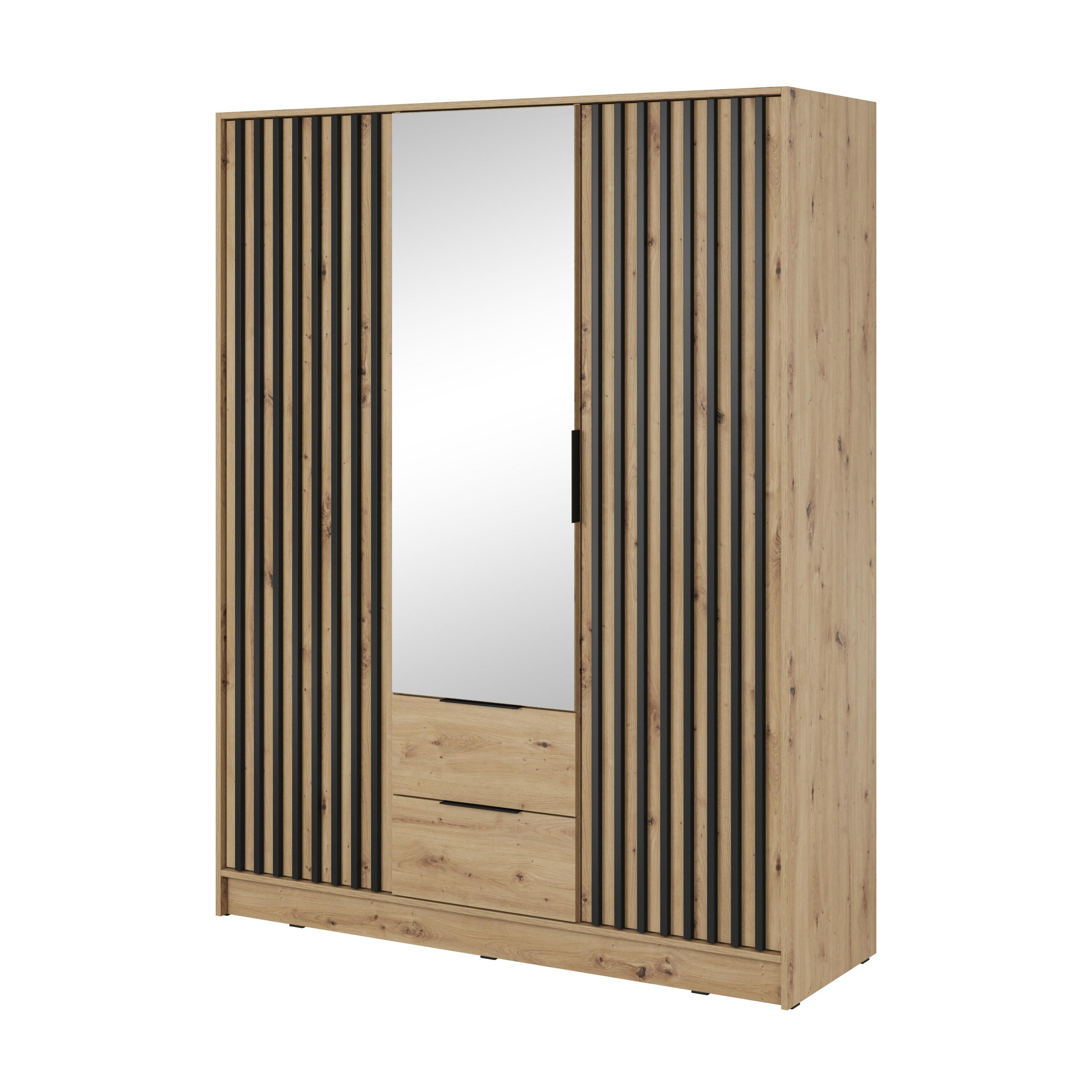 DREHTÜRENSCHRANK NELIANA 155/200/51 cm 3-türig mit Spiegel Eiche Artisan - Eiche Artisan, Holzwerkstoff (155/200/51cm) - MASSENO