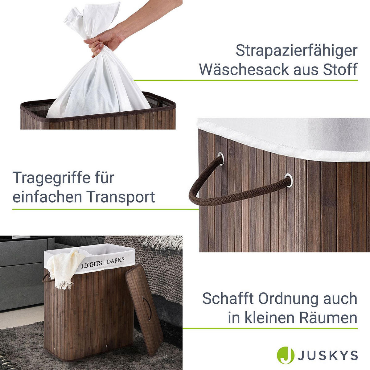 WÄSCHEKORB Curly 100 L braun - Braun, Holz (52/63/32cm) - Juskys