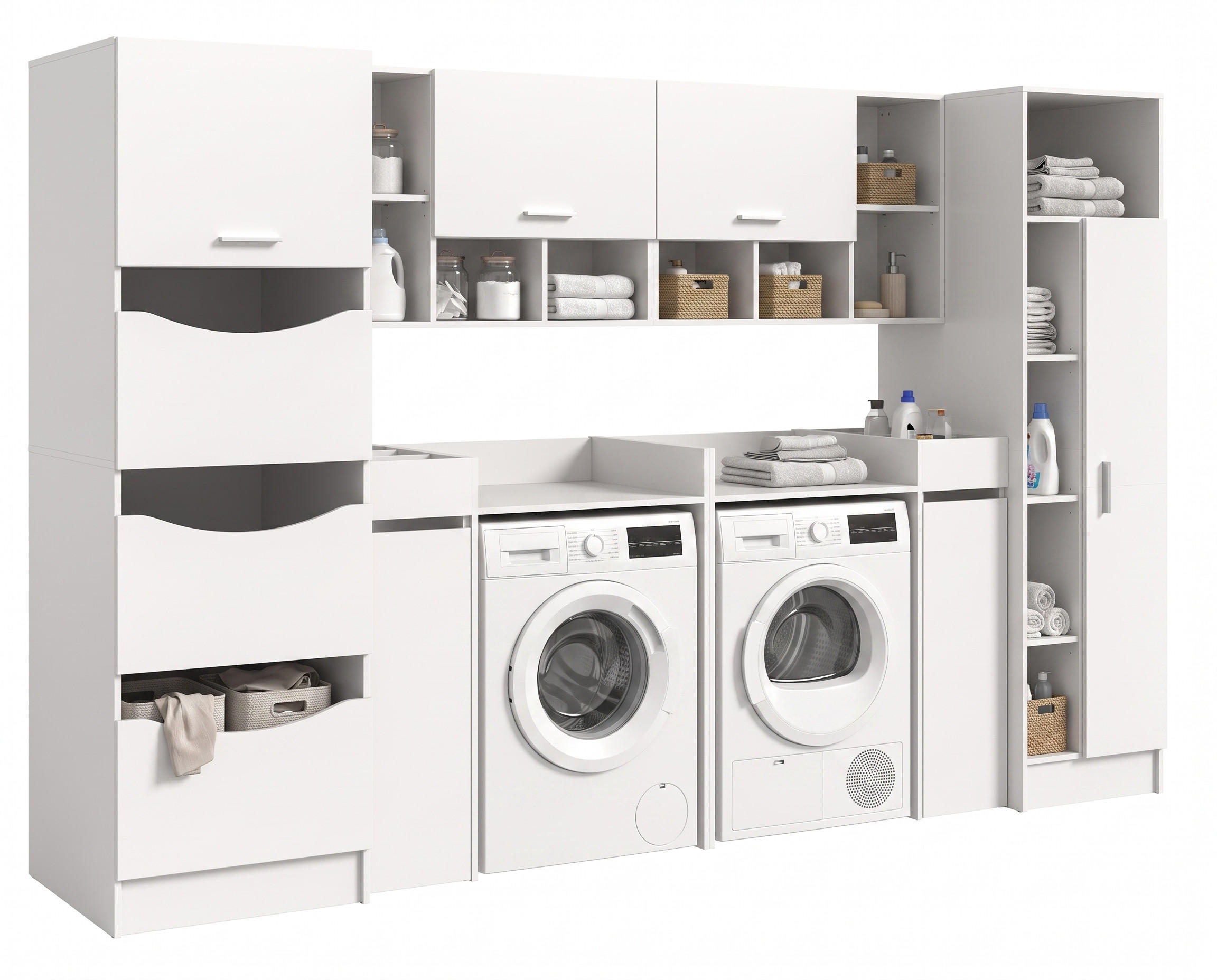 WASCHMASCHINENUMBAU 8tlg. Set Mixx Bad in weiß Nachbildung - modernes Design - B/H/T: 300x195x68 cm - Weiß, Holzwerkstoff (300/195/68cm) - Homes & Jones